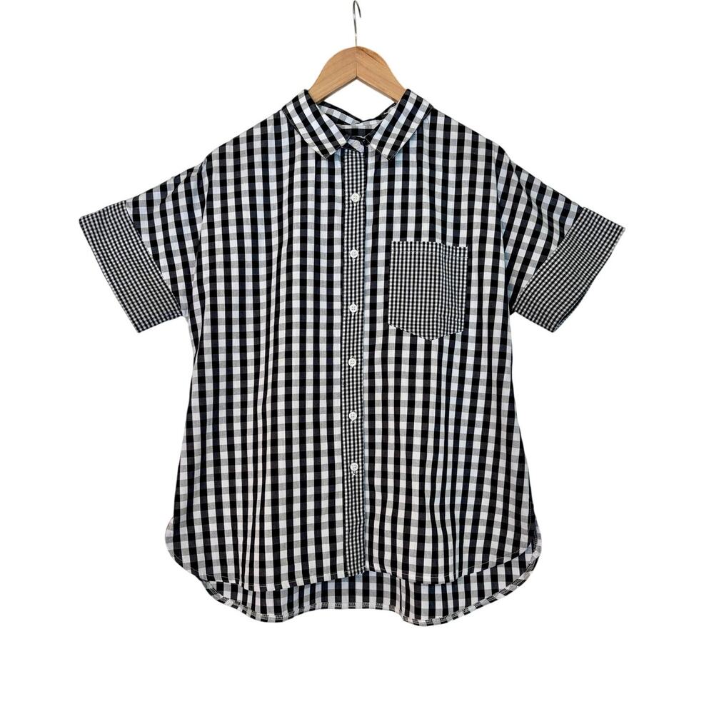 OOAK Handmade Black and White Gingham Short Sleeve Button Up Shirt - Size Medium